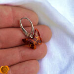 Carved Amber Dainty Butterfly Earrings - Image 5