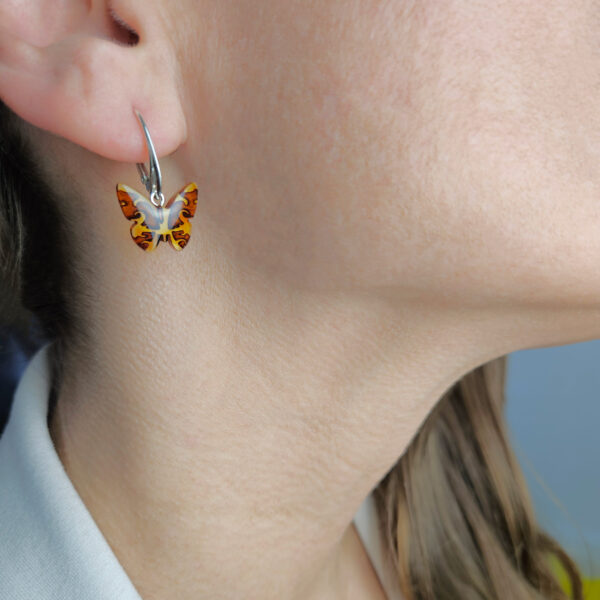 Dainty Butterfly Gemstone Baltic Amber Teardrop Earrings Drop, Small Butterfly Lover Gifts, Natural Amber Sterling Silver Jewelry