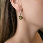 Dainty Green Baltic Amber Drop Round Teardrop Earrings Women, Natural Gemstone Earthy Small Amber Ball Jewellery
