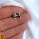 Green Amber Owl Stud Earrings - Image 3