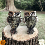 Green Amber Owl Stud Earrings