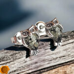 Green Amber Owl Stud Earrings - Image 2