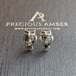 Green Amber Owl Stud Earrings - Image 4