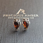 Amber Owl Silver Stud Earrings - Image 4