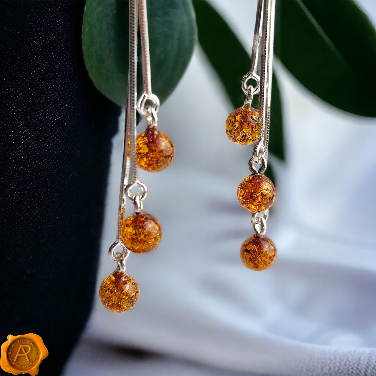 Dainty Honey Amber Swing Earrings - Image 1