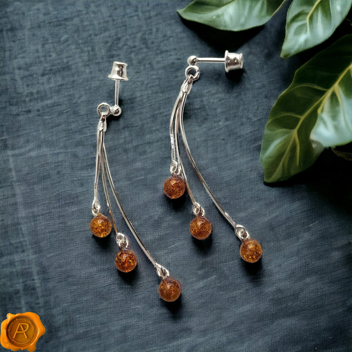 Dainty Honey Amber Swing Earrings - Image 3