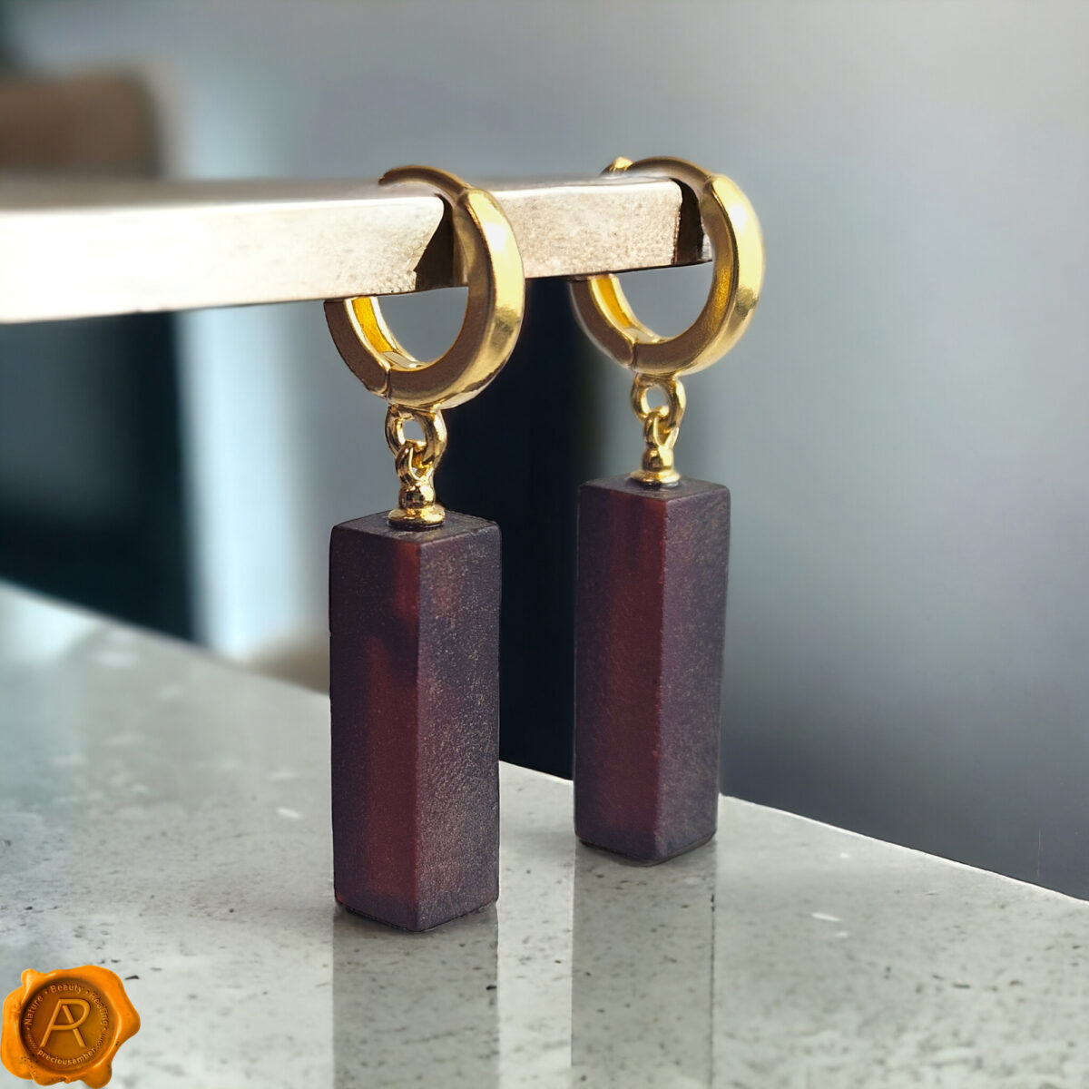 Cherry Amber Gold Geometric Earrings - Image 1