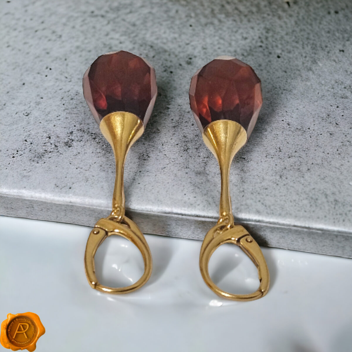 Luxurious Faceted Cherry Amber Earrings - Image 4