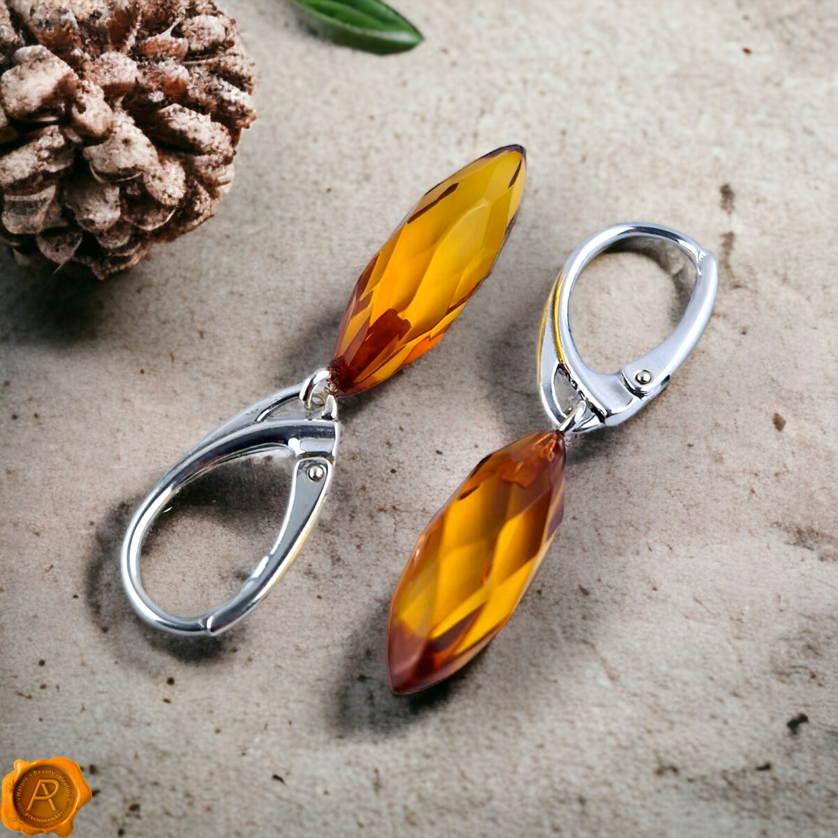 Faceted Honey Amber Drop Earrings - Image 3