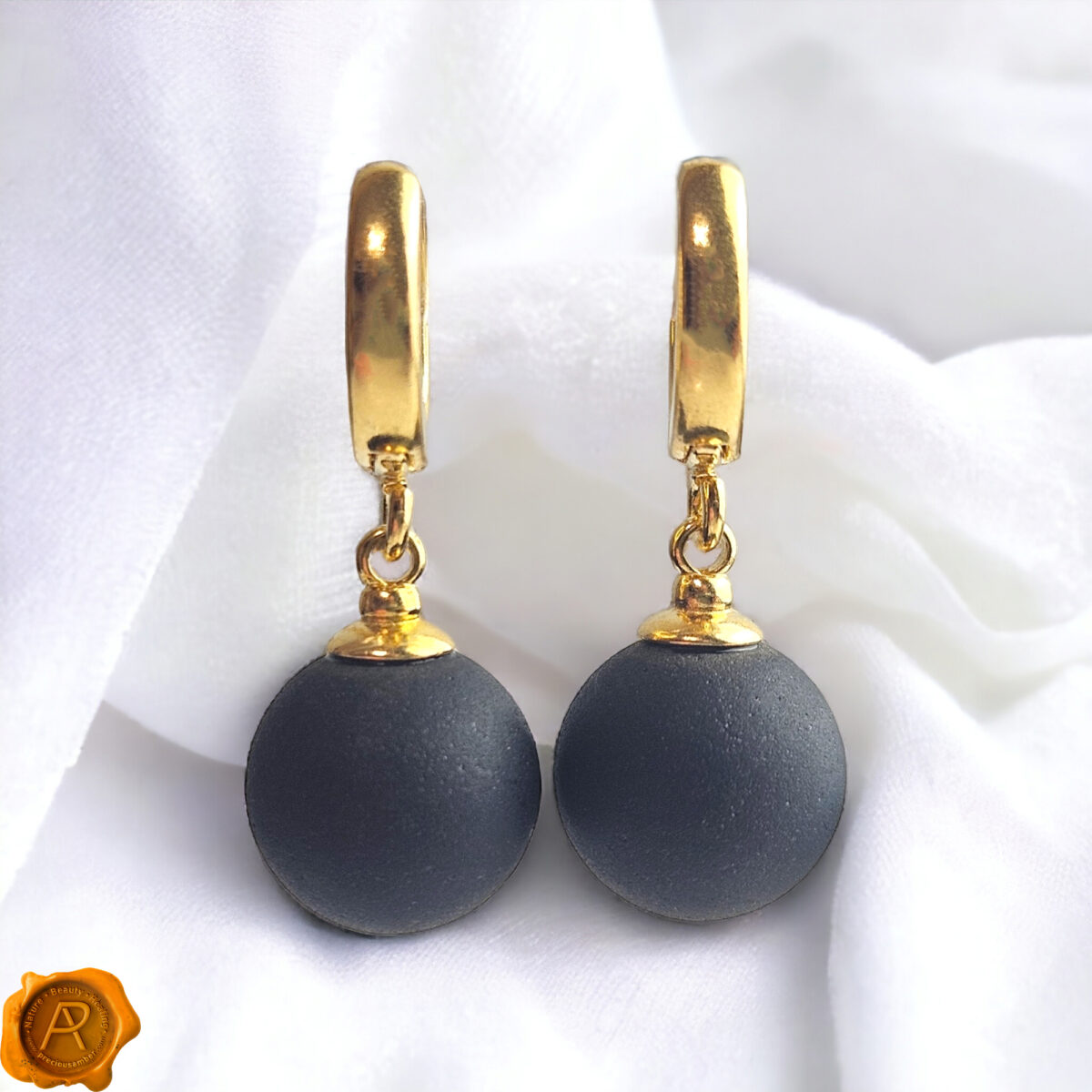 Cherry Amber Gold Sphere Earrings - Image 1