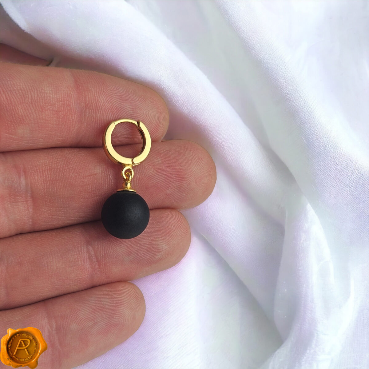 Cherry Amber Gold Sphere Earrings - Image 3