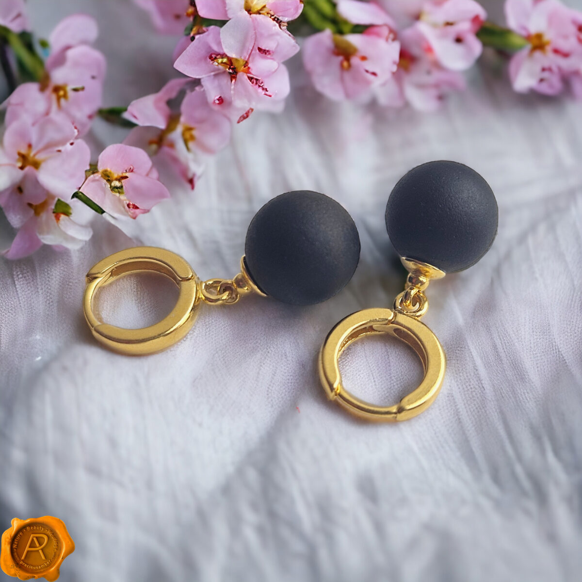 Cherry Amber Gold Sphere Earrings - Image 2