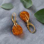 Honey Amber Teardrop Gold Earrings - Image 5