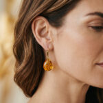 Natural Honey Baltic Amber Gold Teardrop Short Drop Earrings for Women, Small Classic Dangle Gemstone Crystal Earrings