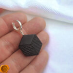 4D Geometric Cherry Amber Silver Earrings - Image 2