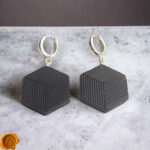 4D Geometric Cherry Amber Silver Earrings - Image 3