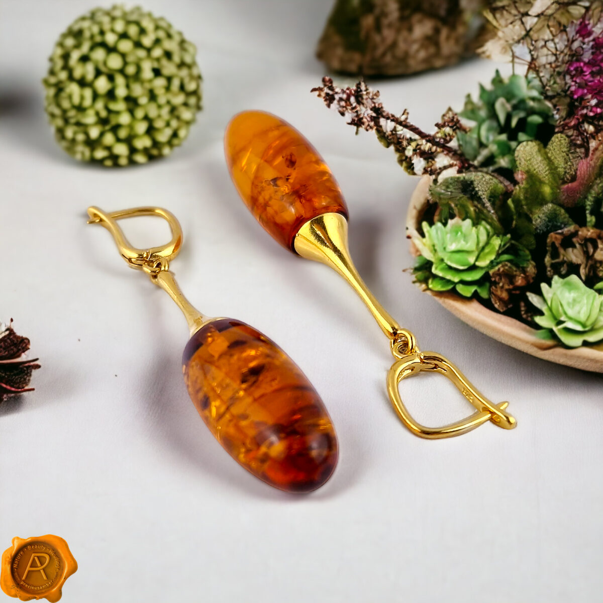 Luxurious Amber Gold Earrings - Image 4