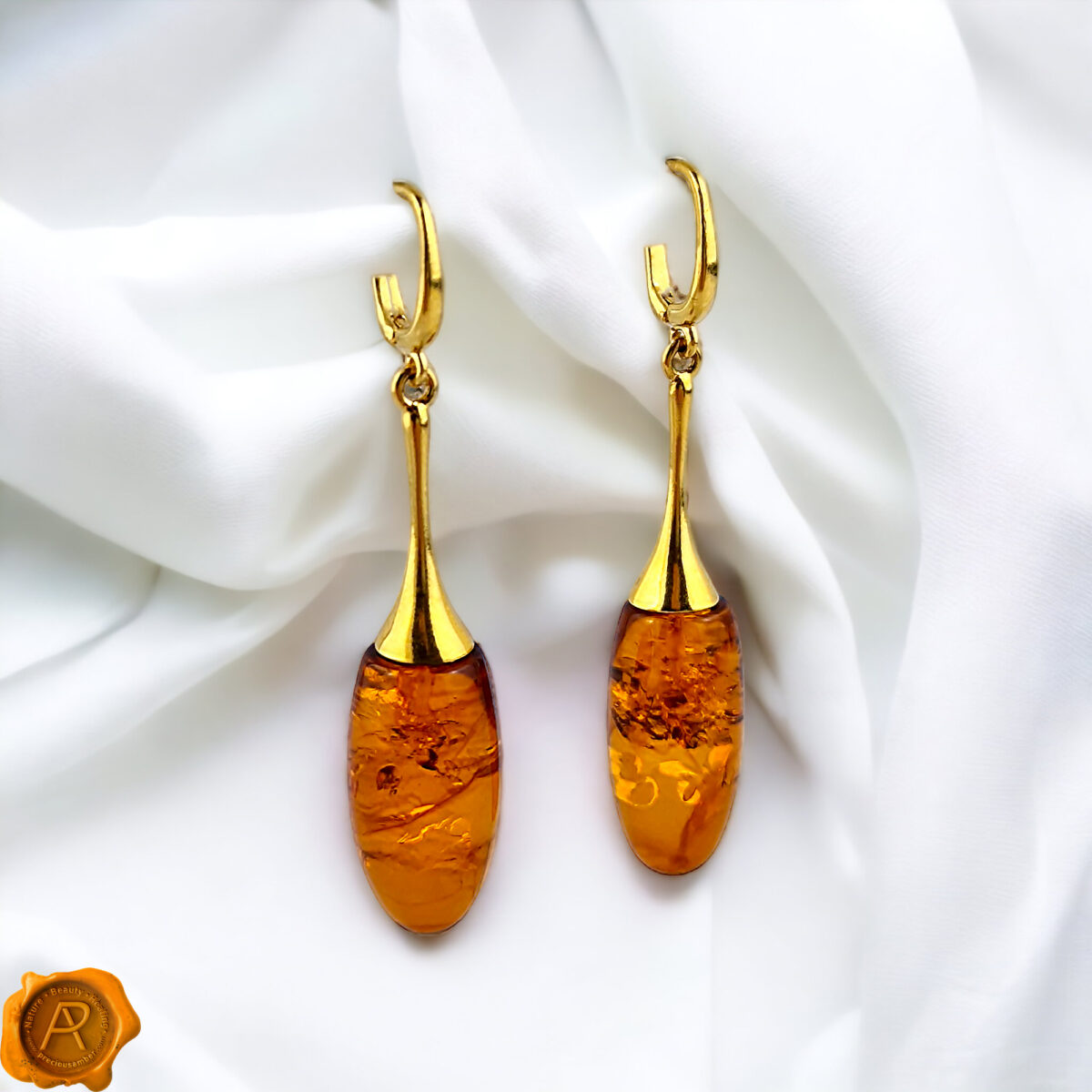 Luxurious Amber Gold Earrings - Image 3