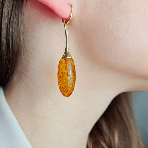Gold-Silver-Gem-Luxury-Honey-Cognac-Baltic-Amber-Gemstone-Jewelry-Dublin-Long-Drop-Dangle-Chunky-Earrings-Gift-for-Women-UK-Ireland