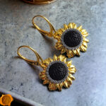 Amber Sunflower Gold Earrings - Image 4