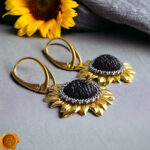 Amber Sunflower Gold Earrings