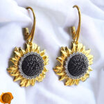 Amber Sunflower Gold Earrings - Image 2