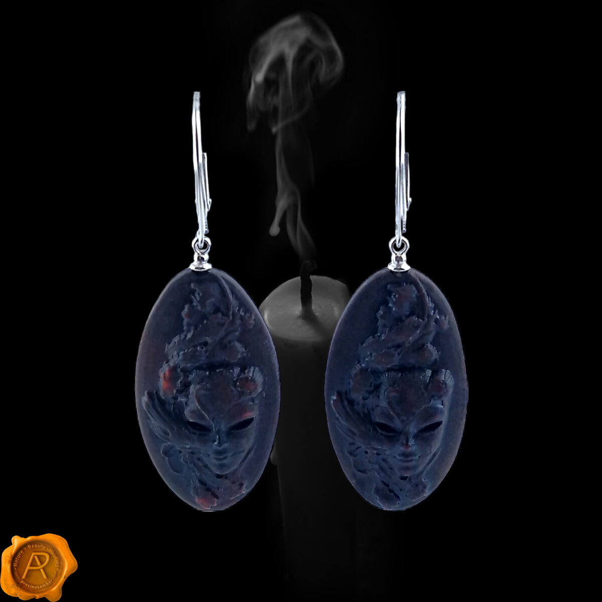 Carved Cherry Amber Earrings "Venice" - Image 1