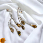 Green Amber Free-Form Swing Earrings - Image 4