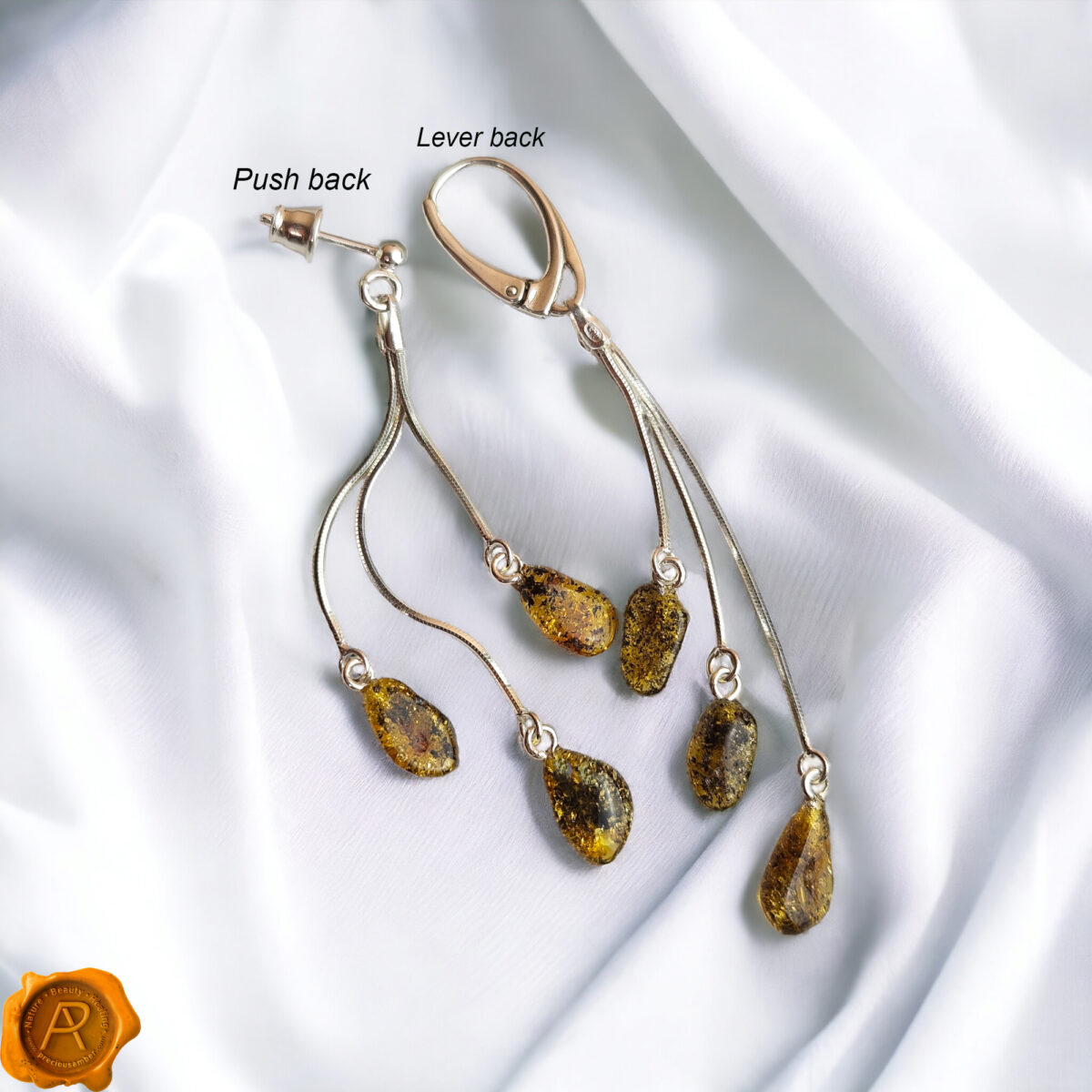 Green Amber Free-Form Swing Earrings - Image 5