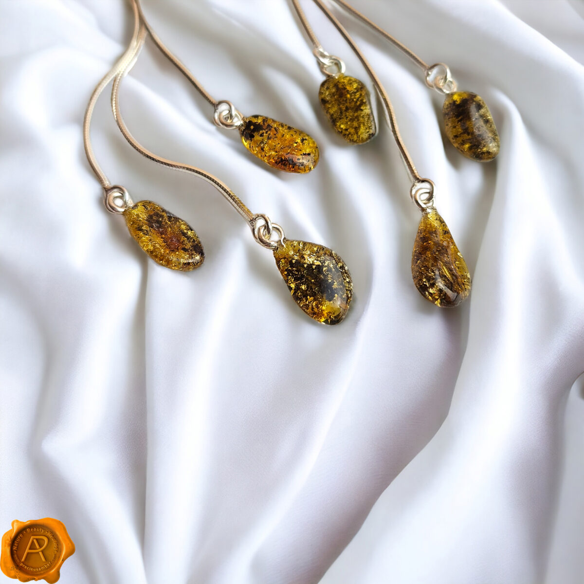 Green Amber Free-Form Swing Earrings - Image 3
