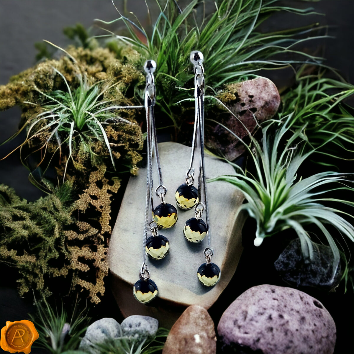 Green Faceted Amber Swing Earrings - Image 1