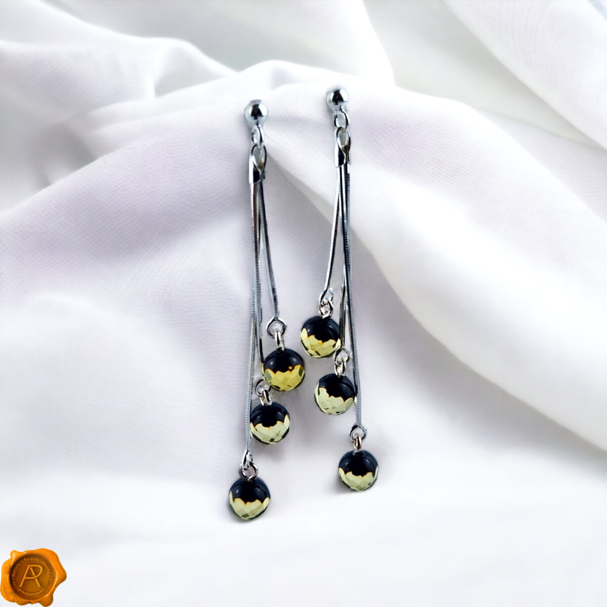 Green Faceted Amber Swing Earrings - Image 4
