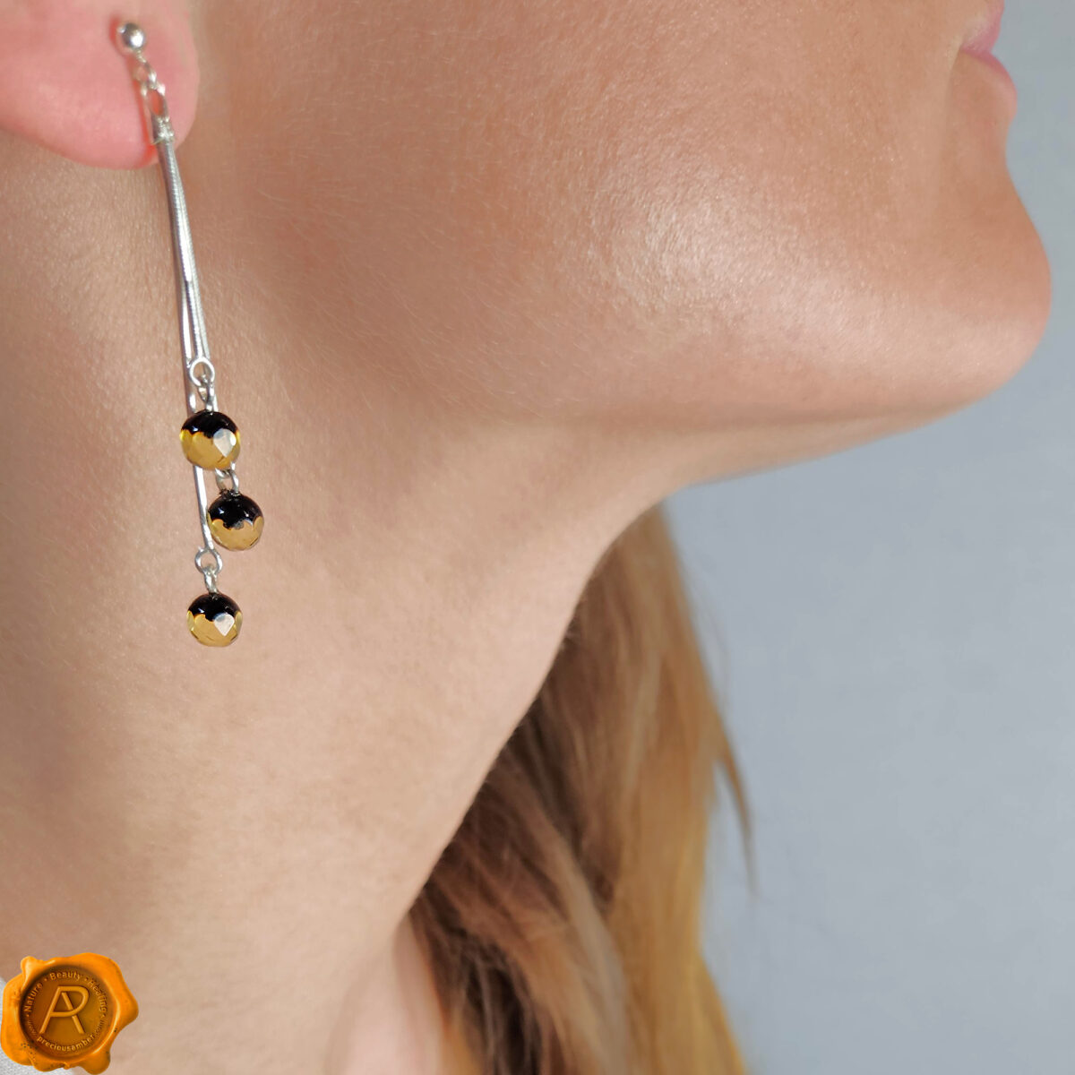 Green Faceted Amber Swing Earrings - Image 2