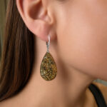 LARGE Natural Green Baltic Amber Gemstone Sterling Silver Drop Teardrop Earrings Women, Chunky Real Amber Classic Earrings