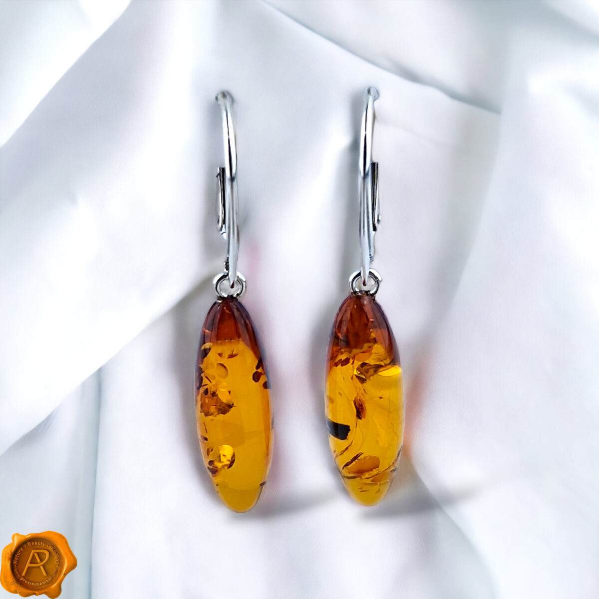 Amber Almond Teardrop Earrings - Image 2