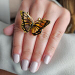 Adjustable Carved Amber Butterfly Ring - Image 2