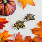 Carved Amber Maple Leaf Silver Earrings