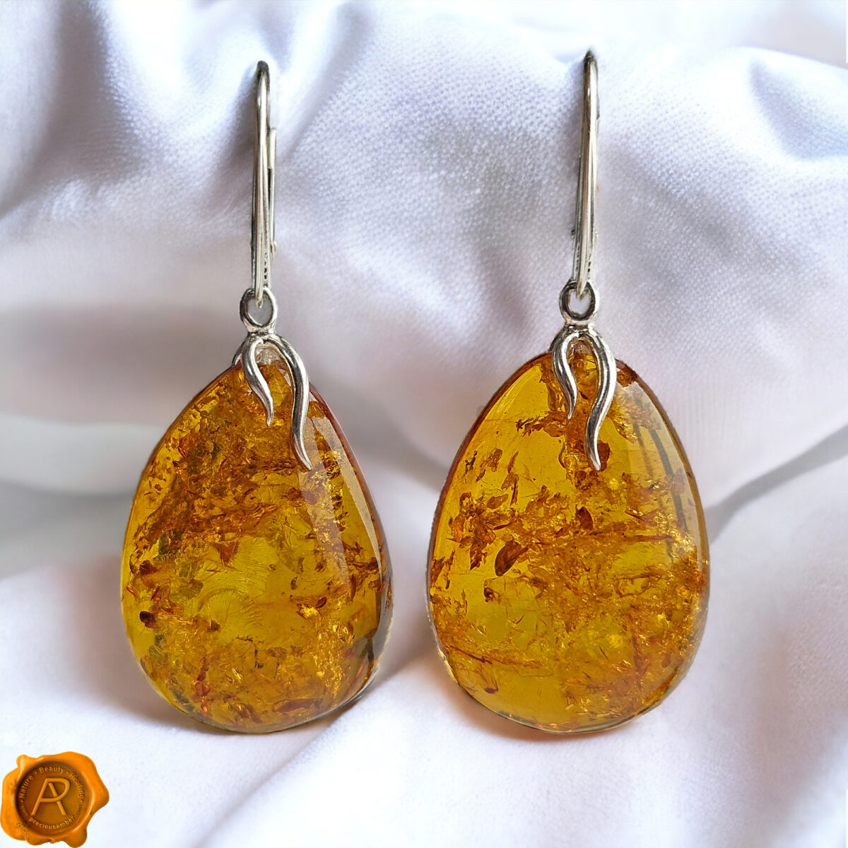 Large Amber Teardrop Earrings - Image 3