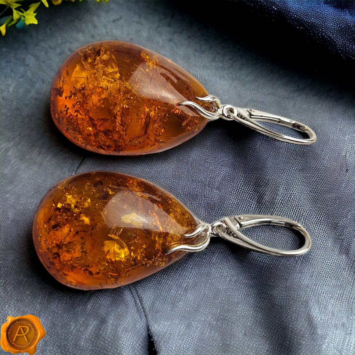 Large Amber Teardrop Earrings - Image 1