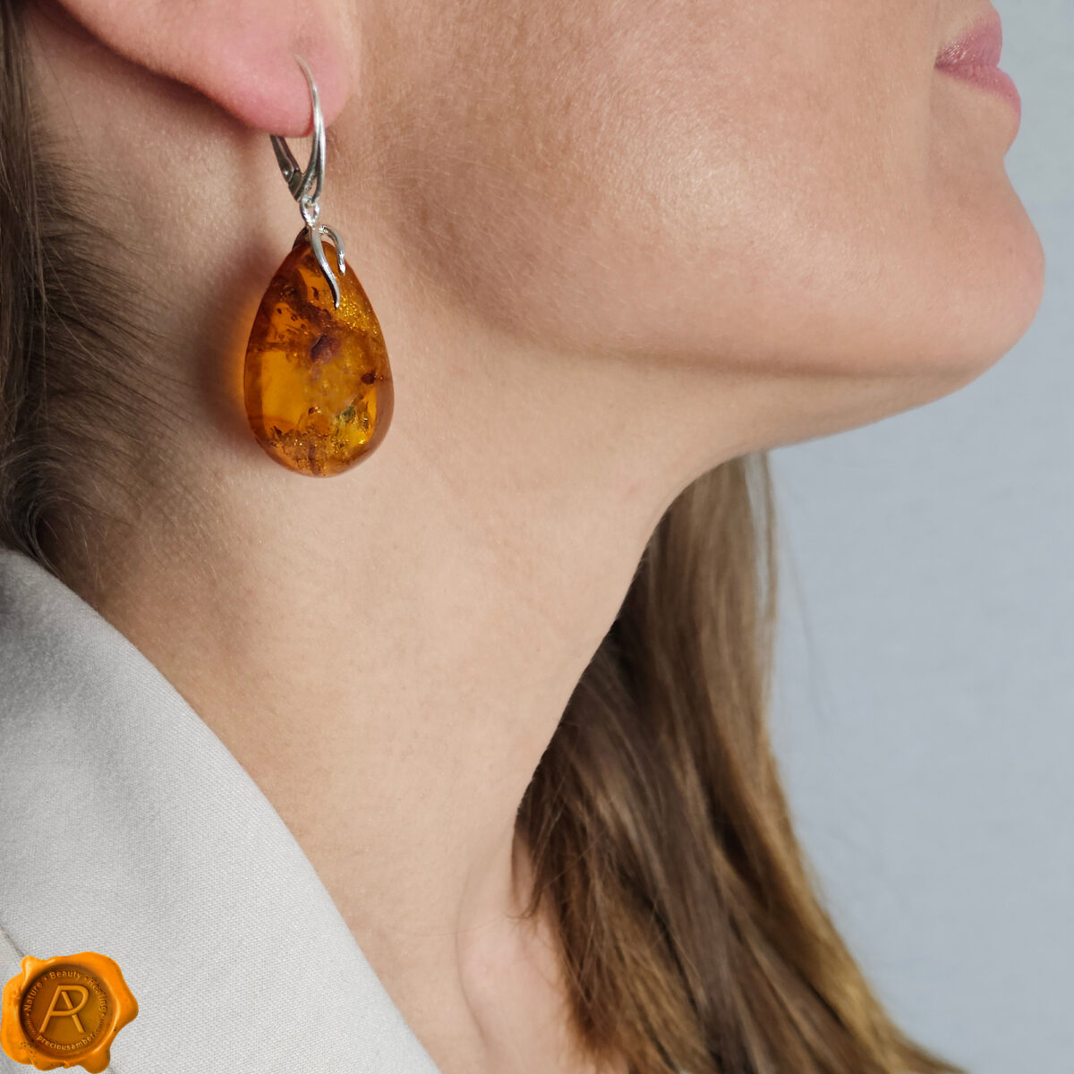Large Amber Teardrop Earrings - Image 2