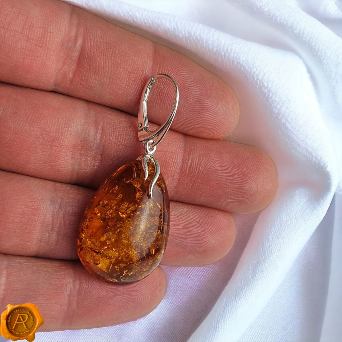 Large Amber Teardrop Earrings - Image 4