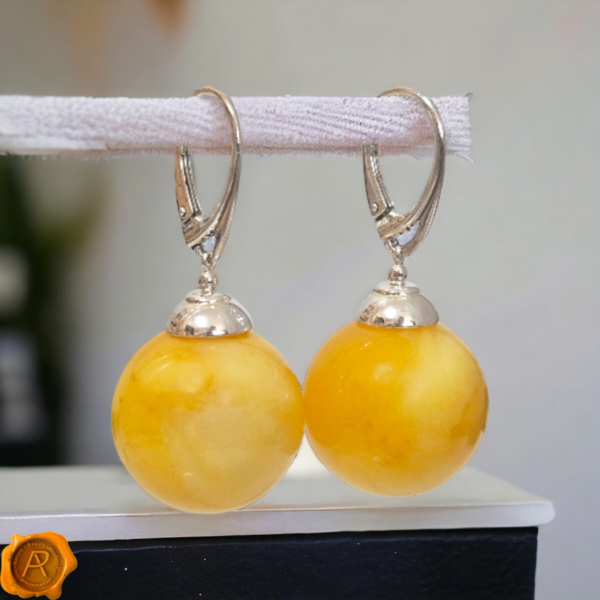 Large Amber Sphere Earrings - Image 1