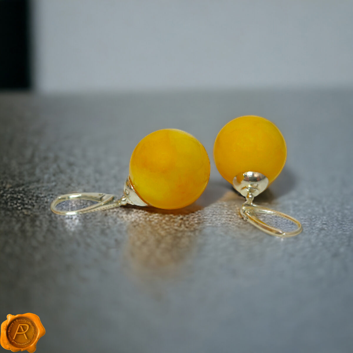 Large Amber Sphere Earrings - Image 3