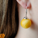 Large Amber Sphere Earrings - Image 2