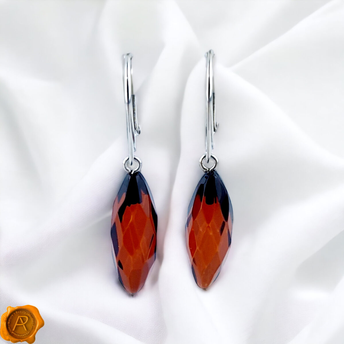 Cherry Amber Faceted Drop Earrings - Image 5