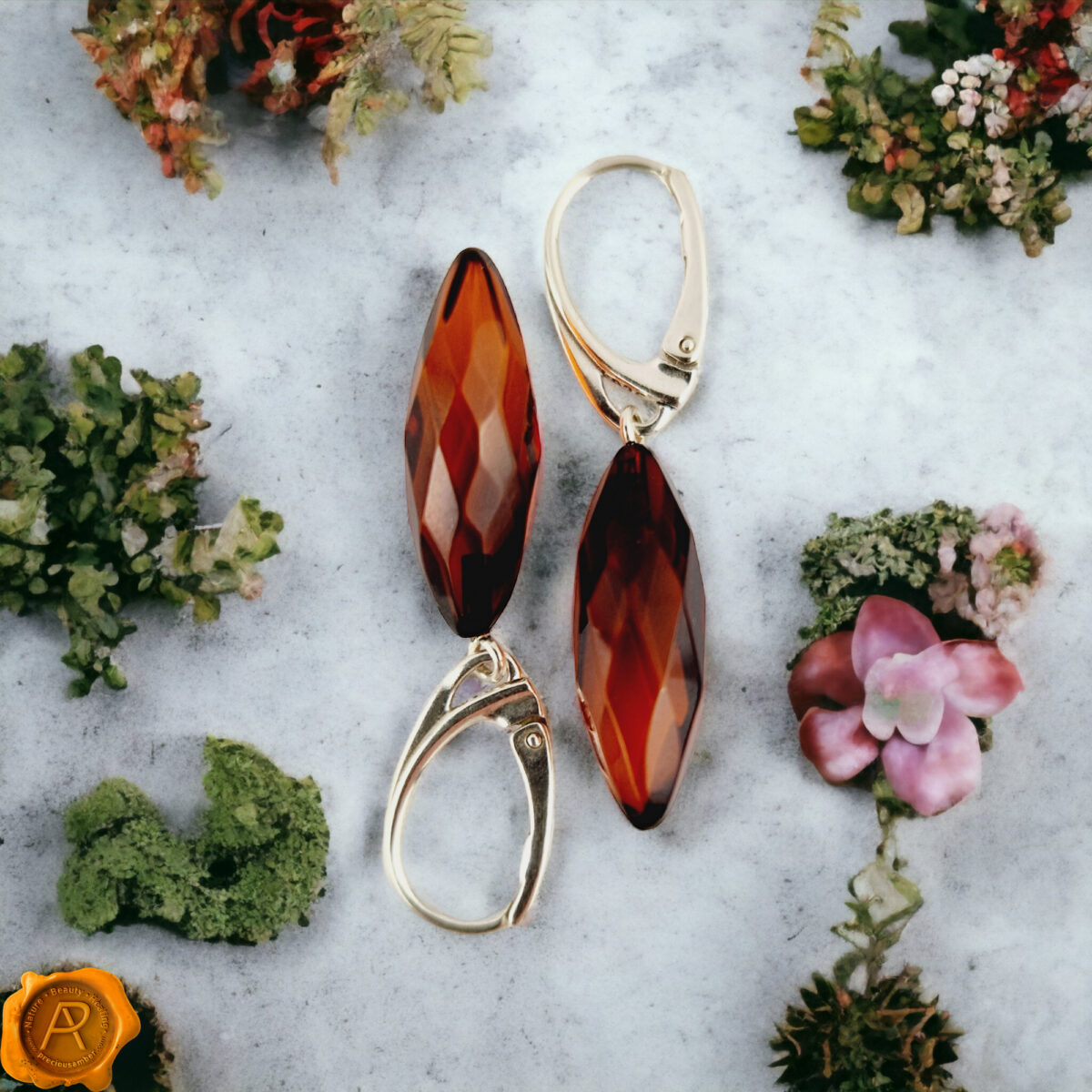 Cherry Amber Faceted Drop Earrings - Image 4