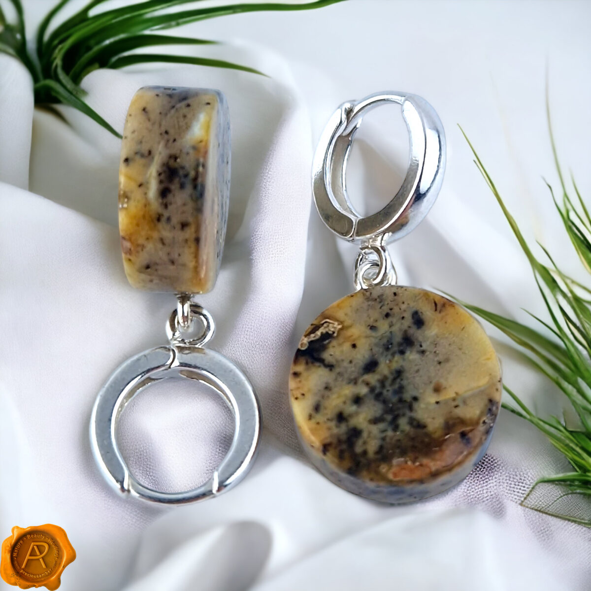 Rare Marble Amber Drop Earrings - Image 2