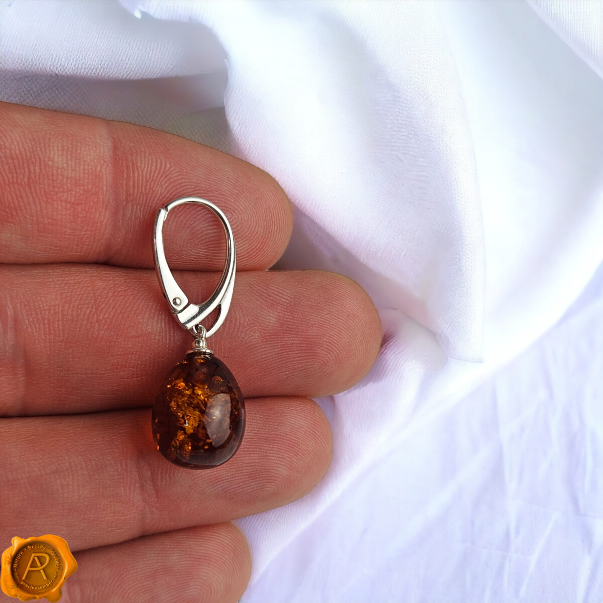 Classic Amber Silver Teardrop Earrings - Image 3