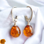 Classic Amber Silver Teardrop Earrings - Image 2