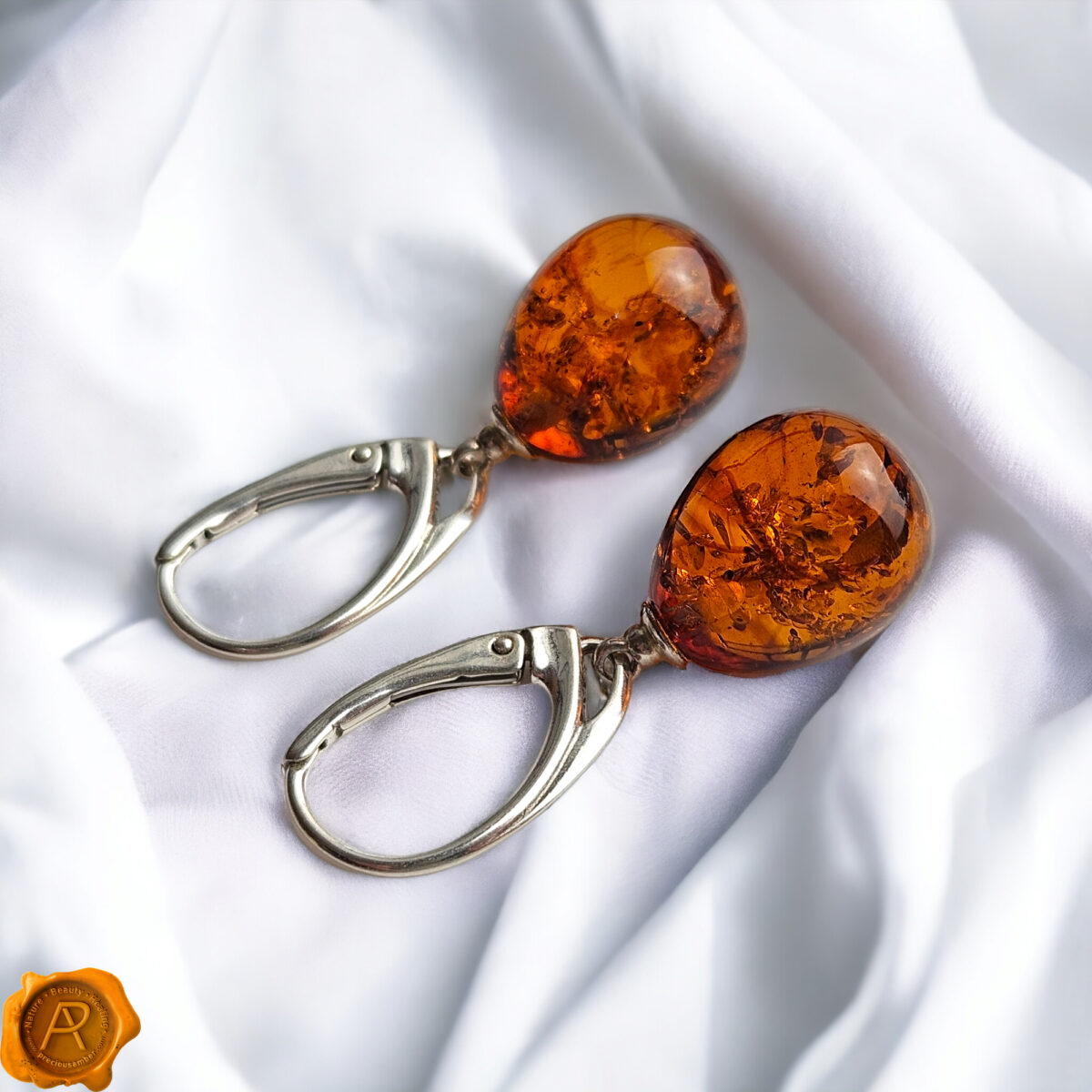 Classic Amber Silver Teardrop Earrings - Image 5